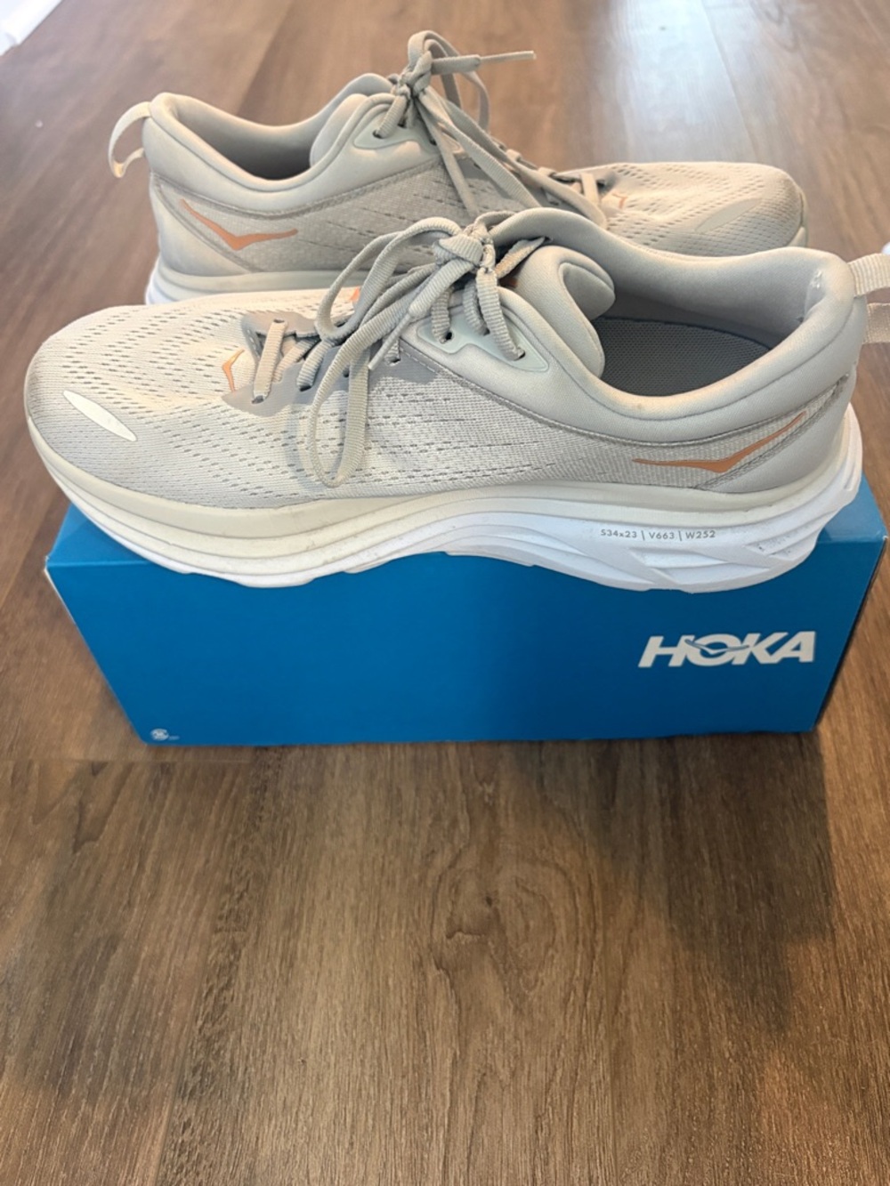 Hoka Light Gray Running Shoes with Coral Logo - Picture 10 of 10